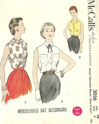 3056 1954 SLEEVELESS COLLAR BLOUSE PATTERN 16 34'' BUST
